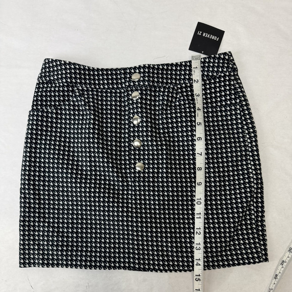 Twee Forever 21 Houndstooth Mini Skirt Black White Preppy Y2K Career Size XS - Picture 3 of 6